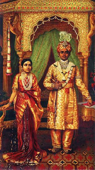 Raja Ravi Varma Krishnaraja Wadiyar IV and Rana Prathap Kumari of Kathiawar Germany oil painting art